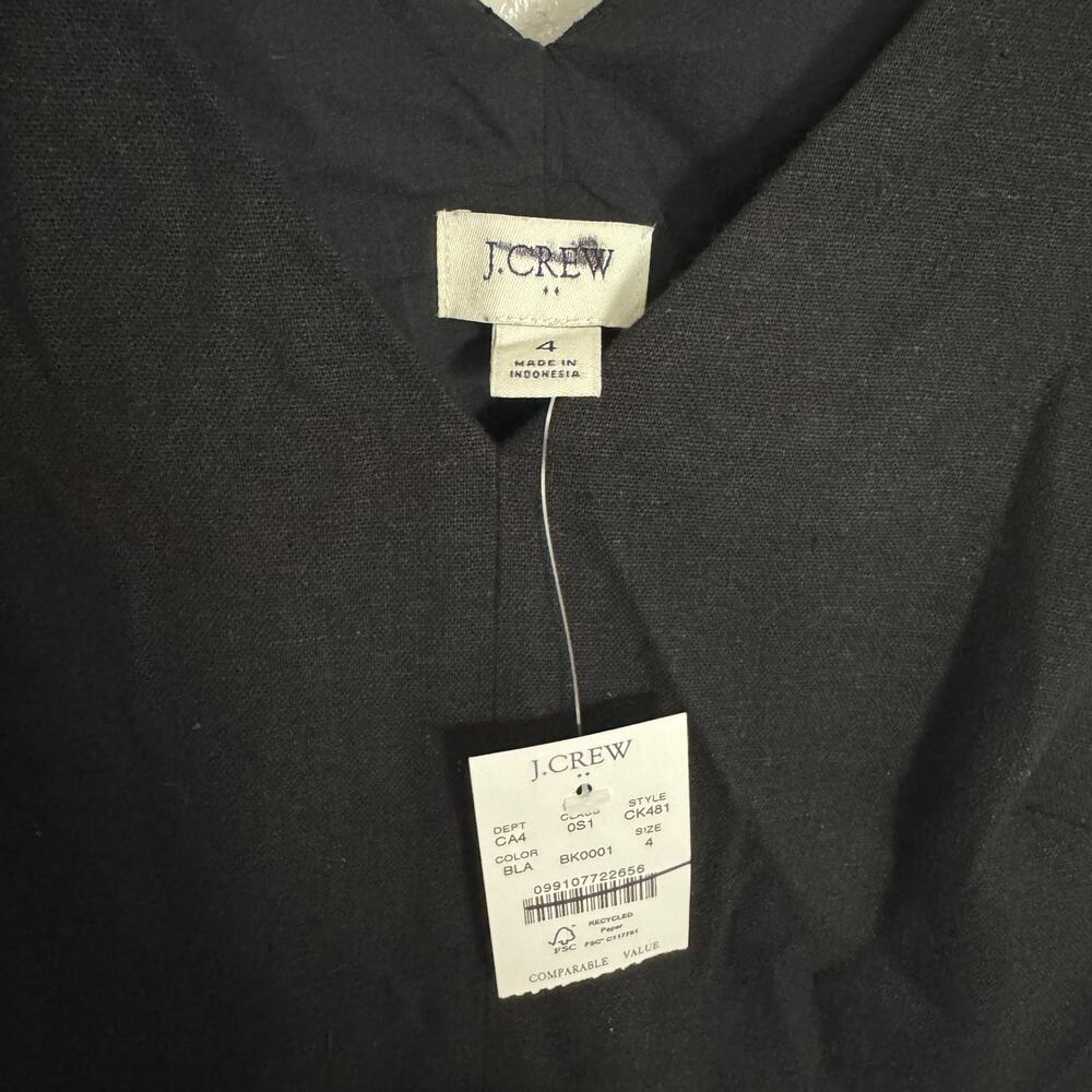 J.Crew Linen-Blend Midi Dress Womens 4 Black Flutter Short Sleeve V-Neck A-Line - Picture 4 of 7